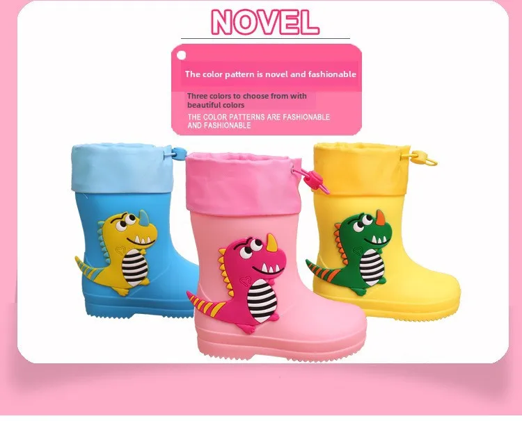 Adorable Children's Rain Boots Anti-Slip Waterproof PVC Boot Covers For Toddlers Boys Girls Kindergarten Kids Dinosaur Pattern display picture 10