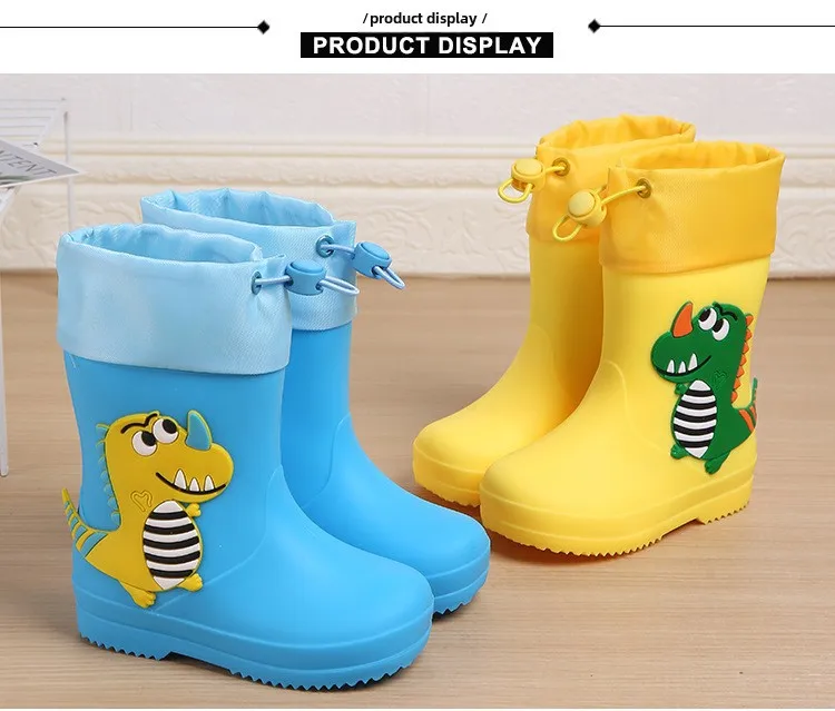 Adorable Children's Rain Boots Anti-Slip Waterproof PVC Boot Covers For Toddlers Boys Girls Kindergarten Kids Dinosaur Pattern display picture 11