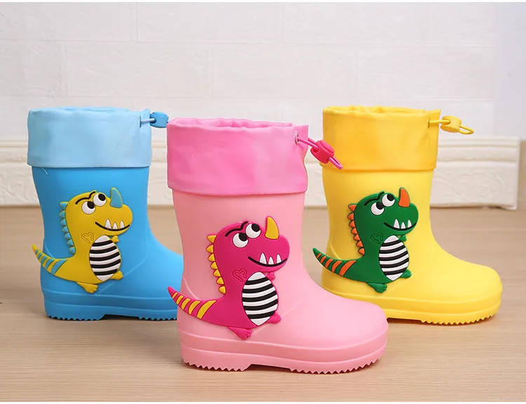 Adorable Children's Rain Boots Anti-Slip Waterproof PVC Boot Covers For Toddlers Boys Girls Kindergarten Kids Dinosaur Pattern display picture 12