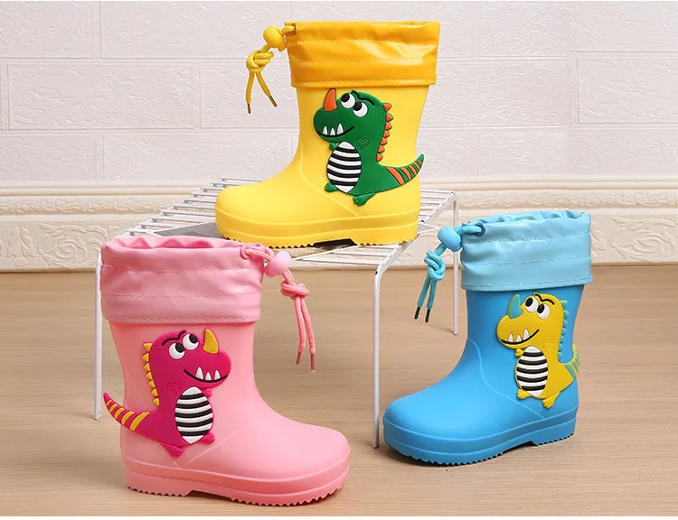 Adorable Children's Rain Boots Anti-Slip Waterproof PVC Boot Covers For Toddlers Boys Girls Kindergarten Kids Dinosaur Pattern display picture 13