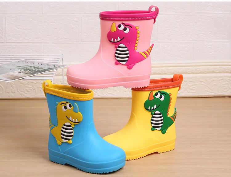 Adorable Children's Rain Boots Anti-Slip Waterproof PVC Boot Covers For Toddlers Boys Girls Kindergarten Kids Dinosaur Pattern display picture 14