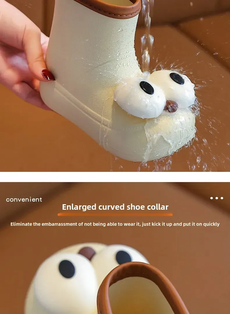 Cute Children's Rain Boots Anti-Slip Waterproof Cartoon Big Eyes Unisex Toddler Water Shoes Mid-Calf EVA Rain Boots For Kids display picture 6