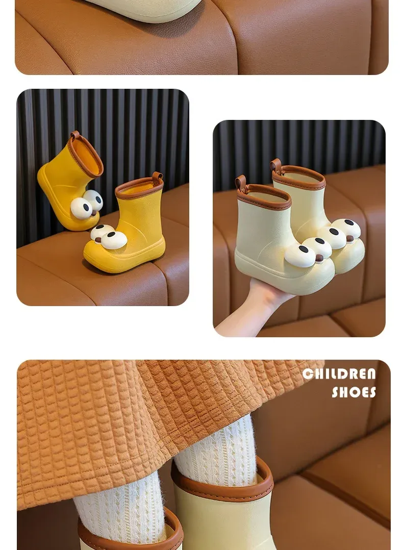 Cute Children's Rain Boots Anti-Slip Waterproof Cartoon Big Eyes Unisex Toddler Water Shoes Mid-Calf EVA Rain Boots For Kids display picture 14