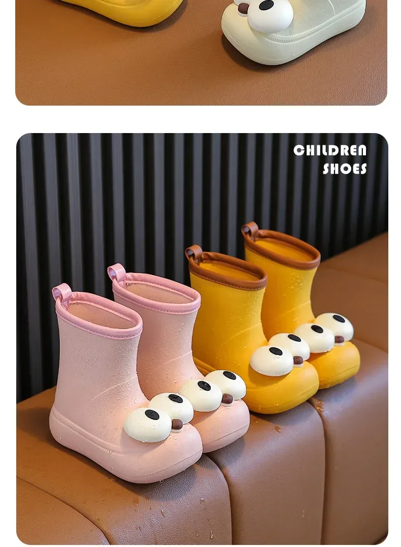 Cute Children's Rain Boots Anti-Slip Waterproof Cartoon Big Eyes Unisex Toddler Water Shoes Mid-Calf EVA Rain Boots For Kids display picture 16