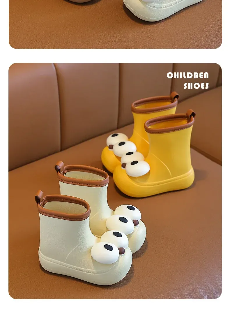 Cute Children's Rain Boots Anti-Slip Waterproof Cartoon Big Eyes Unisex Toddler Water Shoes Mid-Calf EVA Rain Boots For Kids display picture 18