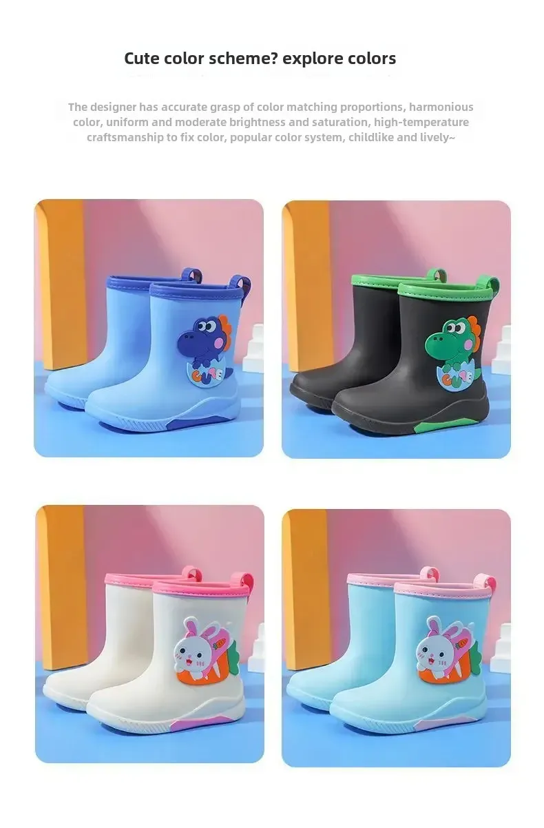 Children's Fashion Rain Boots Thermal Cotton Anti-slip Unisex Cute Cartoon Warm Short Boots All Seasons PVC Material Low Heel display picture 2