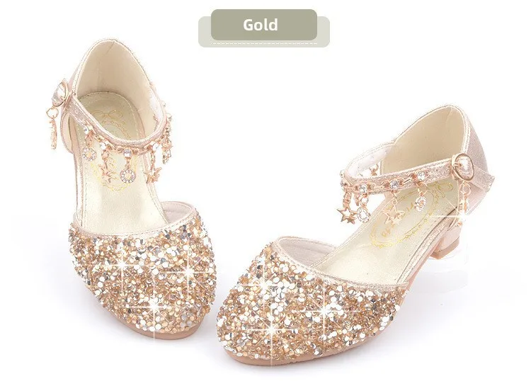 Chaussures À Talons Hauts Pour Filles Style Princesse Avec Cristaux Argentés Ultra Cuir Basse Cut Respirant Antidérapant Pour Printemps Automne display picture 12