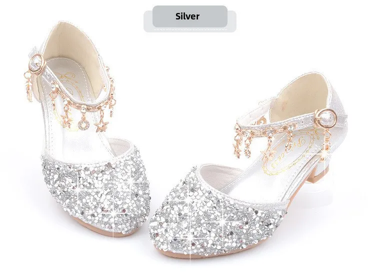 Princess High Heels Crystal Performance Silver Shoes For Girls Spring Autumn New Style Children's Footwear Low Cut Ultra Leather display picture 16