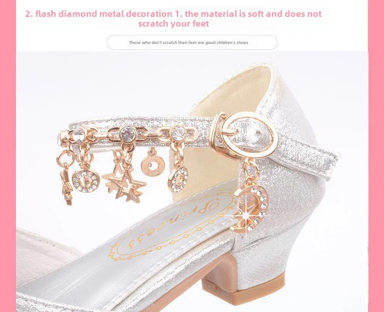 Princess High Heels Crystal Performance Silver Shoes For Girls Spring Autumn New Style Children's Footwear Low Cut Ultra Leather display picture 20