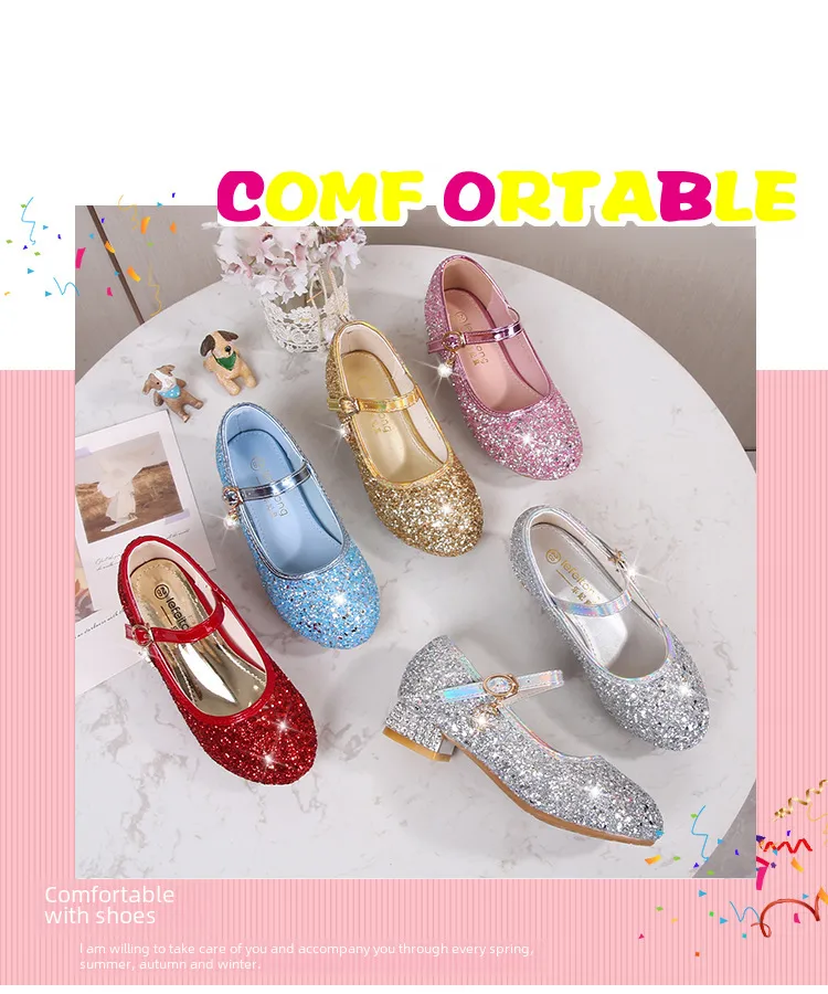 Girls High Heel Shoes Children's Fashion Piano Show Performance Shiny Sequins Princess Shoes Synthetic Leather Uppers Rubber Soles display picture 1