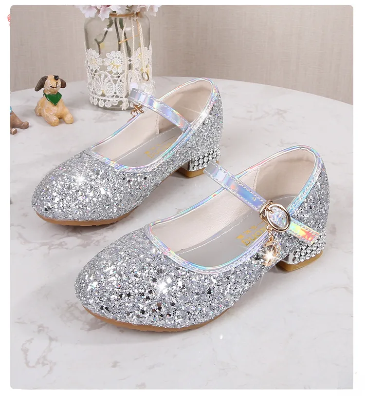 Girls High Heel Shoes Children's Fashion Piano Show Performance Shiny Sequins Princess Shoes Synthetic Leather Uppers Rubber Soles display picture 4