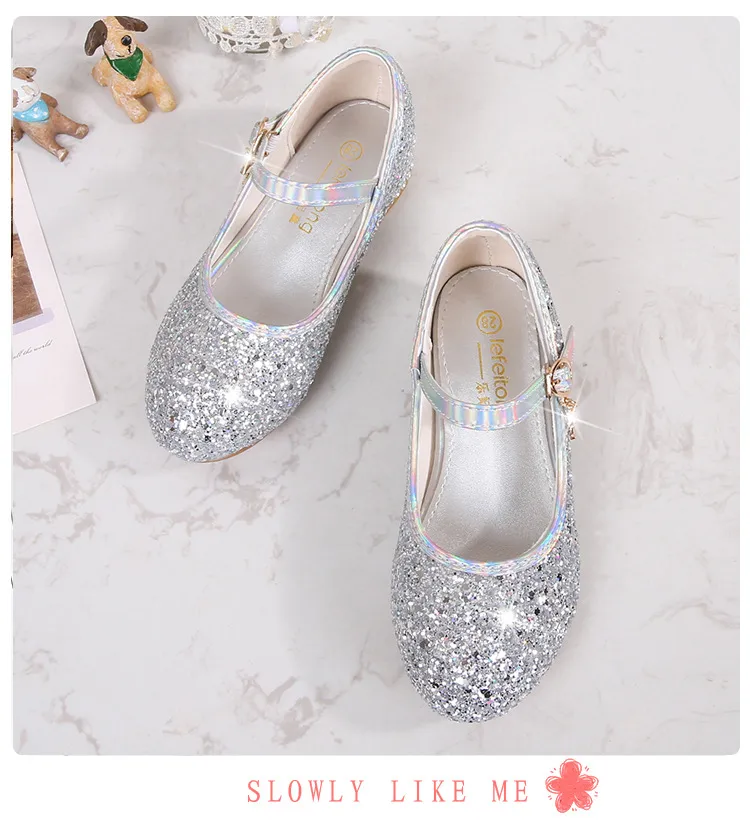 Girls High Heel Shoes Children's Fashion Piano Show Performance Shiny Sequins Princess Shoes Synthetic Leather Uppers Rubber Soles display picture 5