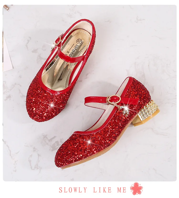 Girls High Heel Shoes Children's Fashion Piano Show Performance Shiny Sequins Princess Shoes Synthetic Leather Uppers Rubber Soles display picture 6
