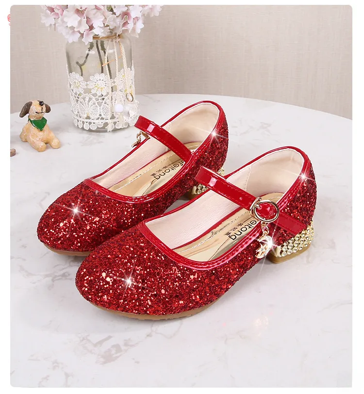 Girls High Heel Shoes Children's Fashion Piano Show Performance Shiny Sequins Princess Shoes Synthetic Leather Uppers Rubber Soles display picture 7