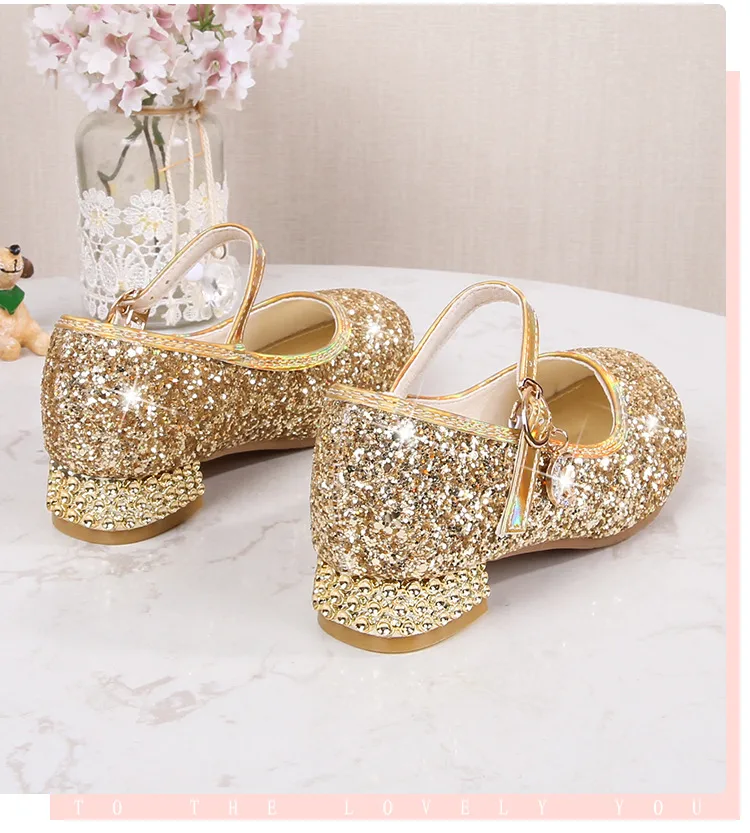 Girls High Heel Shoes Children's Fashion Piano Show Performance Shiny Sequins Princess Shoes Synthetic Leather Uppers Rubber Soles display picture 8