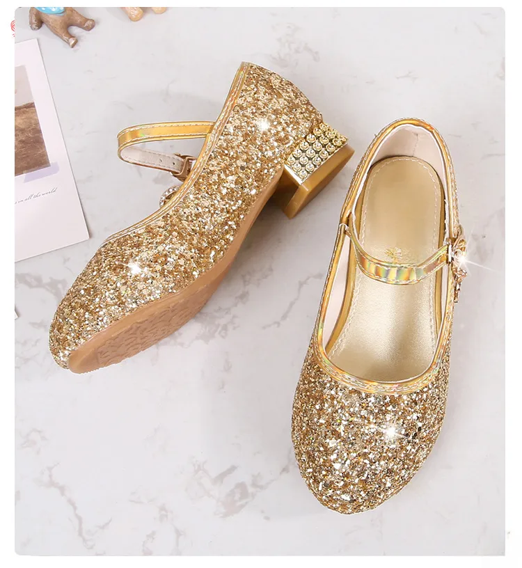 Girls High Heel Shoes Children's Fashion Piano Show Performance Shiny Sequins Princess Shoes Synthetic Leather Uppers Rubber Soles display picture 9