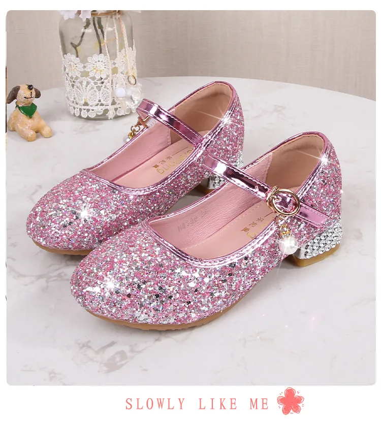 Girls High Heel Shoes Children's Fashion Piano Show Performance Shiny Sequins Princess Shoes Synthetic Leather Uppers Rubber Soles display picture 12