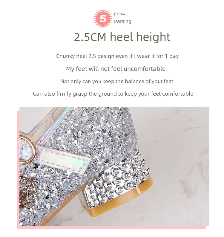 Girls High Heel Shoes Children's Fashion Piano Show Performance Shiny Sequins Princess Shoes Synthetic Leather Uppers Rubber Soles display picture 18