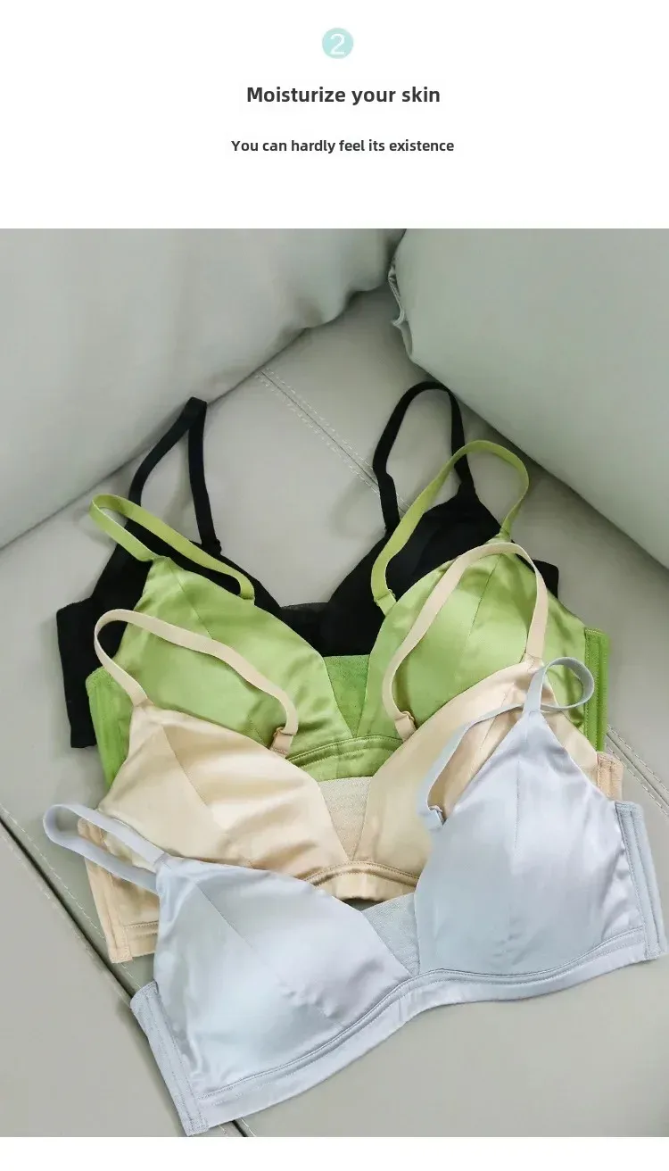 Tangge Silk Satin Thin Bra Luxury  Silk Wireless Underwear Big Chest Small Breathable Traditional Style display picture 3