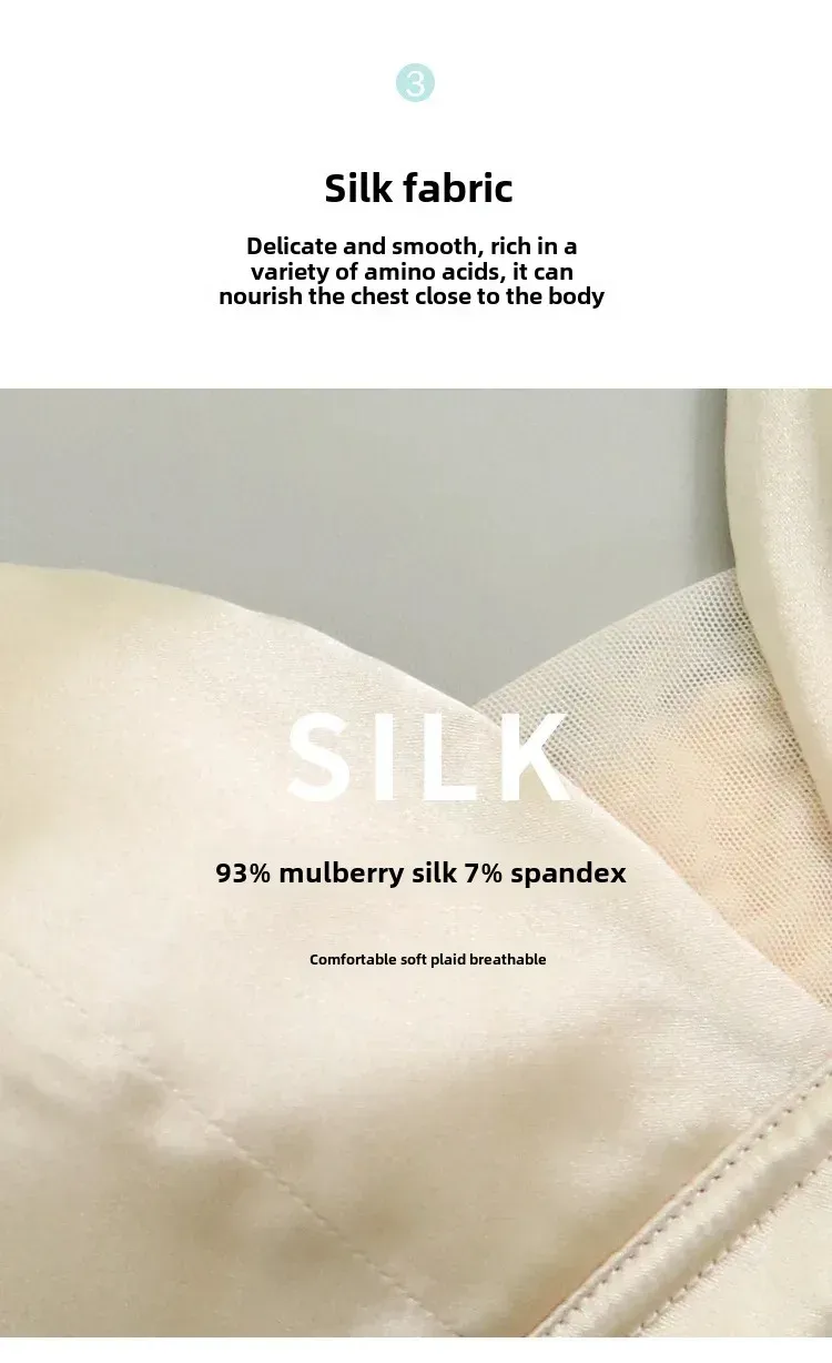 Tangge Silk Satin Thin Bra Luxury  Silk Wireless Underwear Big Chest Small Breathable Traditional Style display picture 4