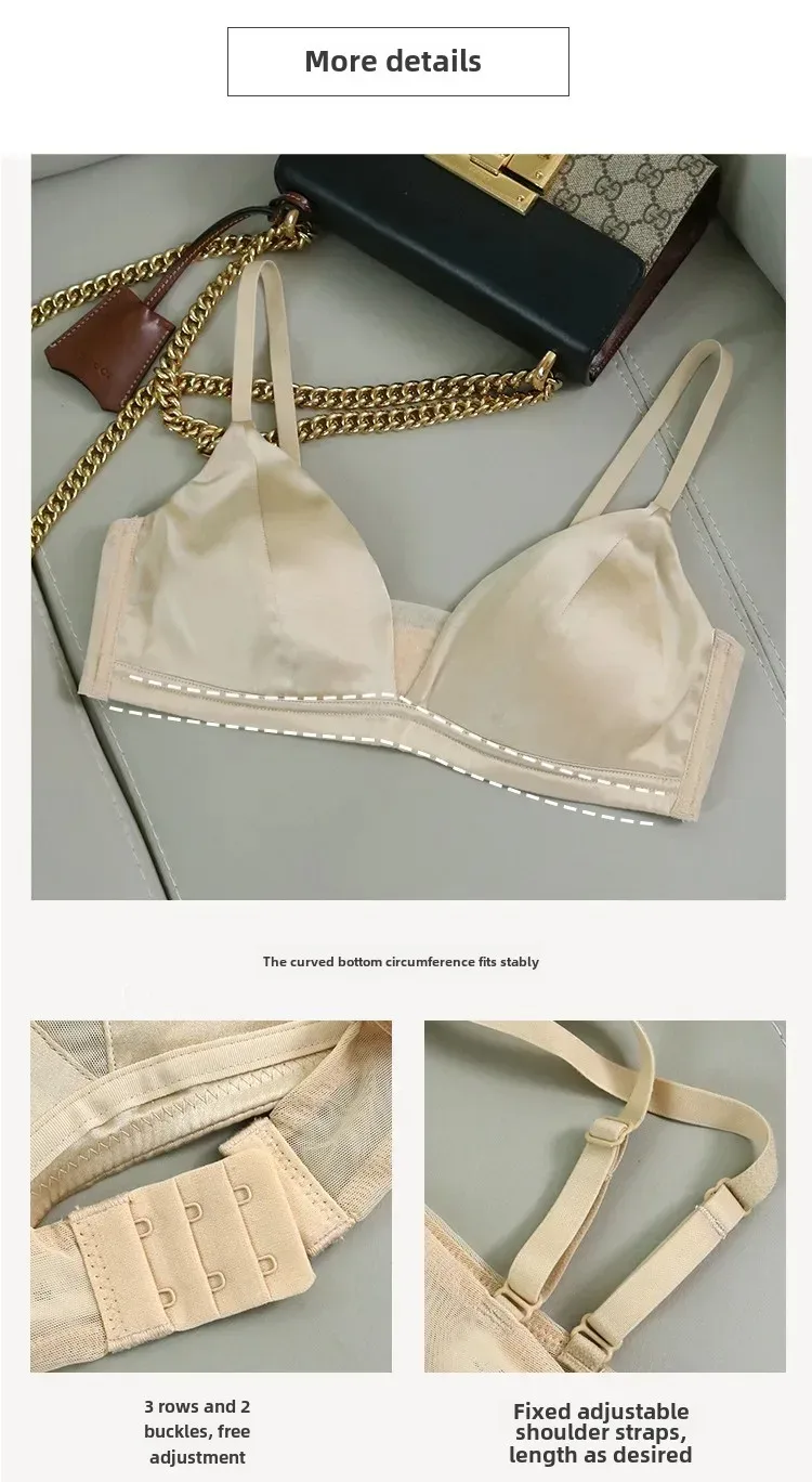 Tangge Silk Satin Thin Bra Luxury  Silk Wireless Underwear Big Chest Small Breathable Traditional Style display picture 6