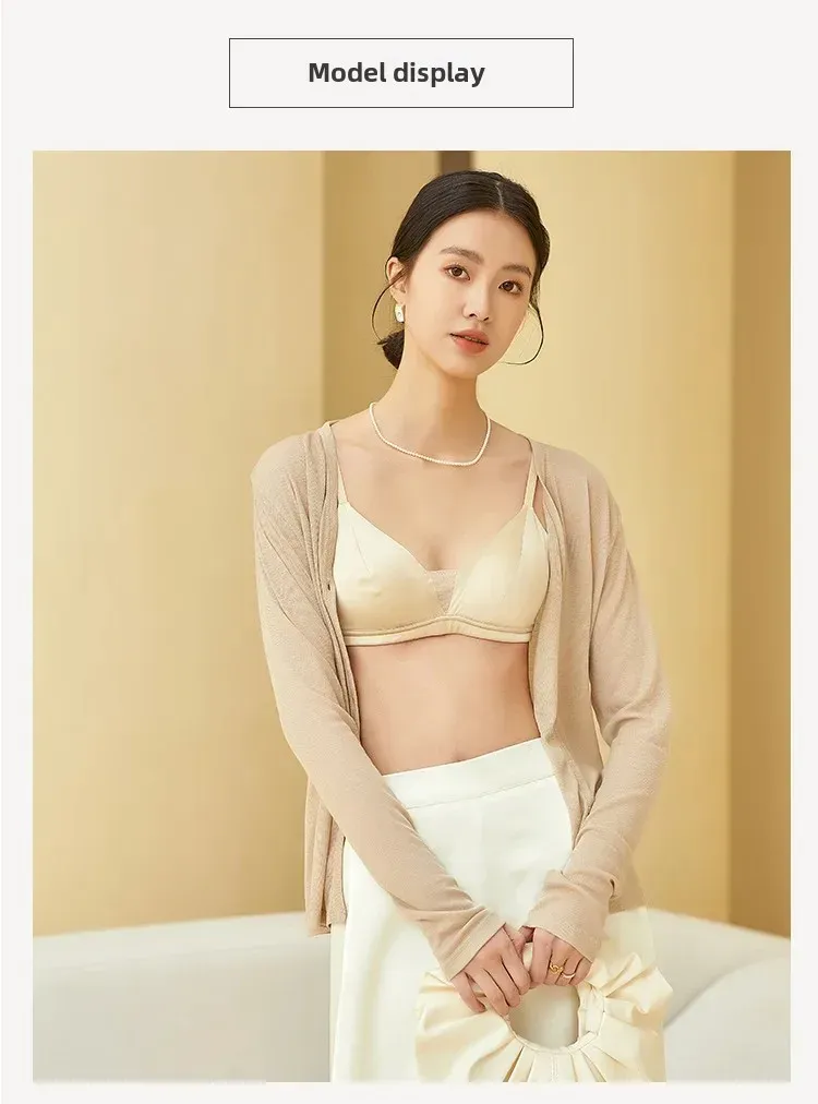 Tangge Silk Satin Thin Bra Luxury  Silk Wireless Underwear Big Chest Small Breathable Traditional Style display picture 8