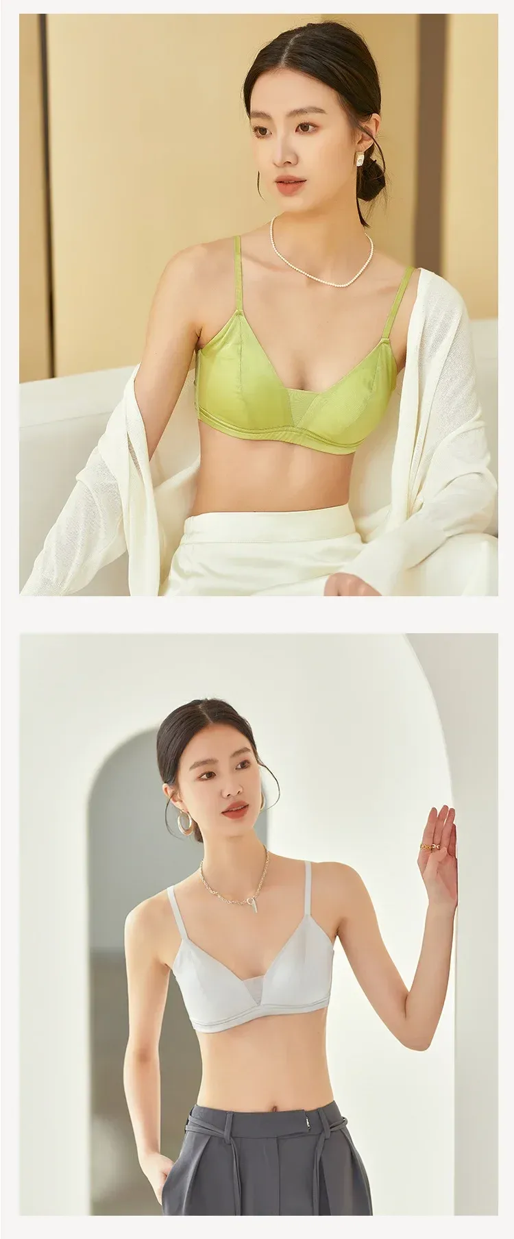 Tangge Silk Satin Thin Bra Luxury  Silk Wireless Underwear Big Chest Small Breathable Traditional Style display picture 12