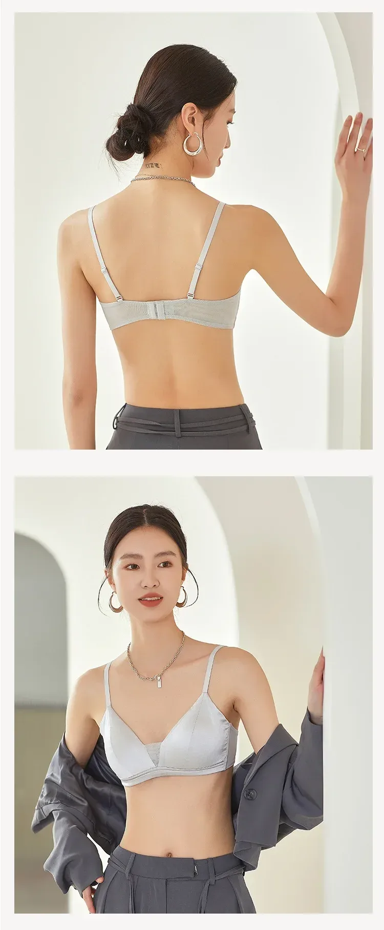Tangge Silk Satin Thin Bra Luxury  Silk Wireless Underwear Big Chest Small Breathable Traditional Style display picture 13