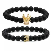 Crown Hip-Hop Vintage Style Black Matte Stone Bracelets Wholesale main image 1