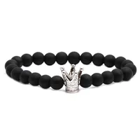 Crown Hip-Hop Vintage Style Black Matte Stone Bracelets Wholesale main image 3
