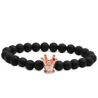 Crown Hip-Hop Vintage Style Black Matte Stone Bracelets Wholesale main image 5