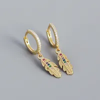Feather Fashion 925 Sterling Silver Gem Plating Earrings sku image 2