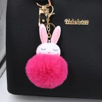 New Product Little White Rabbit Plush Ball Cute Car Key Ring Pendant Wallet Accessory Buckle main image 1