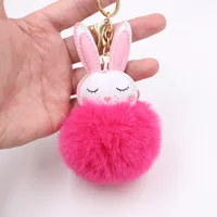 New Product Little White Rabbit Plush Ball Cute Car Key Ring Pendant Wallet Accessory Buckle main image 2