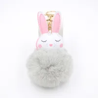 New Product Little White Rabbit Plush Ball Cute Car Key Ring Pendant Wallet Accessory Buckle main image 3