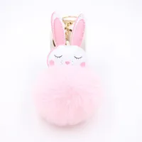 New Product Little White Rabbit Plush Ball Cute Car Key Ring Pendant Wallet Accessory Buckle main image 4