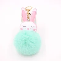 New Product Little White Rabbit Plush Ball Cute Car Key Ring Pendant Wallet Accessory Buckle sku image 8