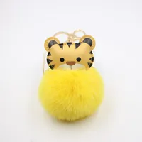 Cartoon Tiger Imitation Rex Rabbit Fur Ball Keychain Car Car Zodiac Tiger Plush Pendant Accessories sku image 2