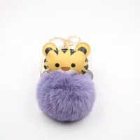 Cartoon Tiger Imitation Rex Rabbit Fur Ball Keychain Car Car Zodiac Tiger Plush Pendant Accessories sku image 4