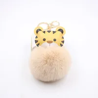 Cartoon Tiger Imitation Rex Rabbit Fur Ball Keychain Car Car Zodiac Tiger Plush Pendant Accessories sku image 5
