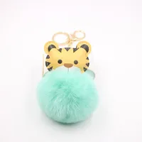 Cartoon Tiger Imitation Rex Rabbit Fur Ball Keychain Car Car Zodiac Tiger Plush Pendant Accessories sku image 6
