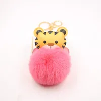 Cartoon Tiger Imitation Rex Rabbit Fur Ball Keychain Car Car Zodiac Tiger Plush Pendant Accessories sku image 7