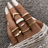 New Creative Simple Jewelry Pearl Drop Oil Ring 10-piece Set main image 1