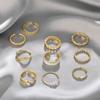 New Creative Simple Jewelry Pearl Drop Oil Ring 10-piece Set main image 3