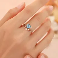 Tik Tok Live Stream Drainage Welfare Colored Gems Open Ring Ins Wind Saint Mary Topaz Blue Love Heart Ring For Women main image 2