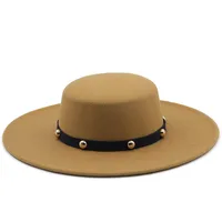 European And American Retro Multicolor Flat Top Hat Big Brim Hat Autumn And Winter Wool Felt Hat sku image 3