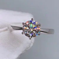 Classic Six Prong Open Ring Imitation Moissan Diamond Copper Ring main image 1