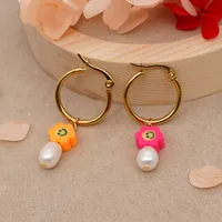Flower Fashion Freshwater Pearl Soft Clay No Inlaid Earrings main image 4