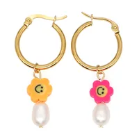 Fleur Mode Perle D'eau Douce Argile Molle Pas D'Incrustation Des Boucles D'Oreilles main image 5