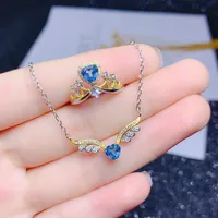 Nouveau Collier Aile D'ange En Forme De Coeur Couleur Topaze Bleue Bague Pendentif Ensemble De Cuivre main image 1